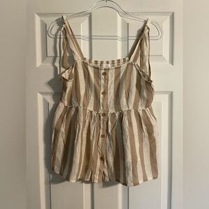 LC Lauren Conrad Beige & White Striped Tie-Shoulder Camisole